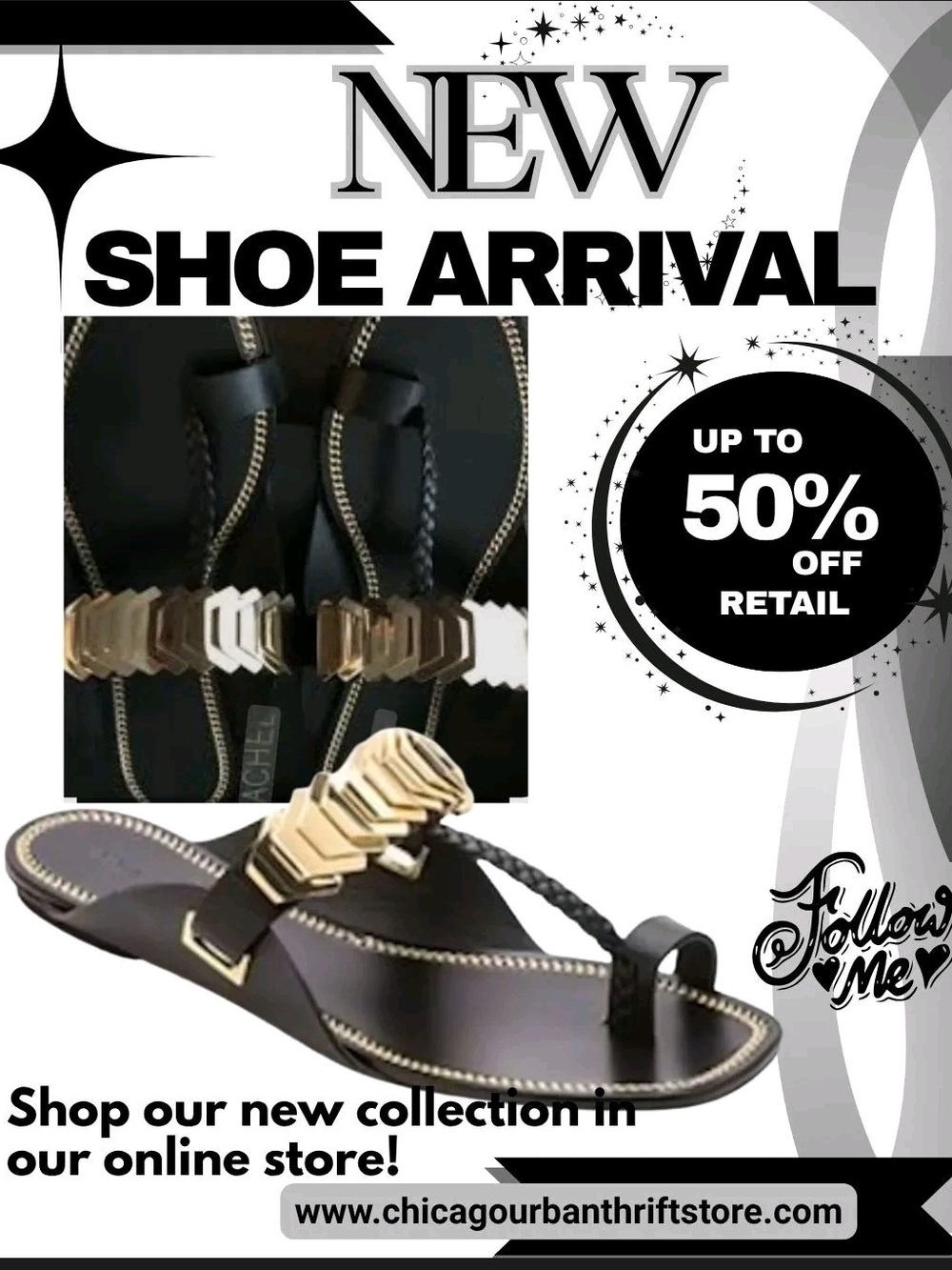wsh-650 Rachel Zoe black thong sandals  with gold-tone chevron metal inserts